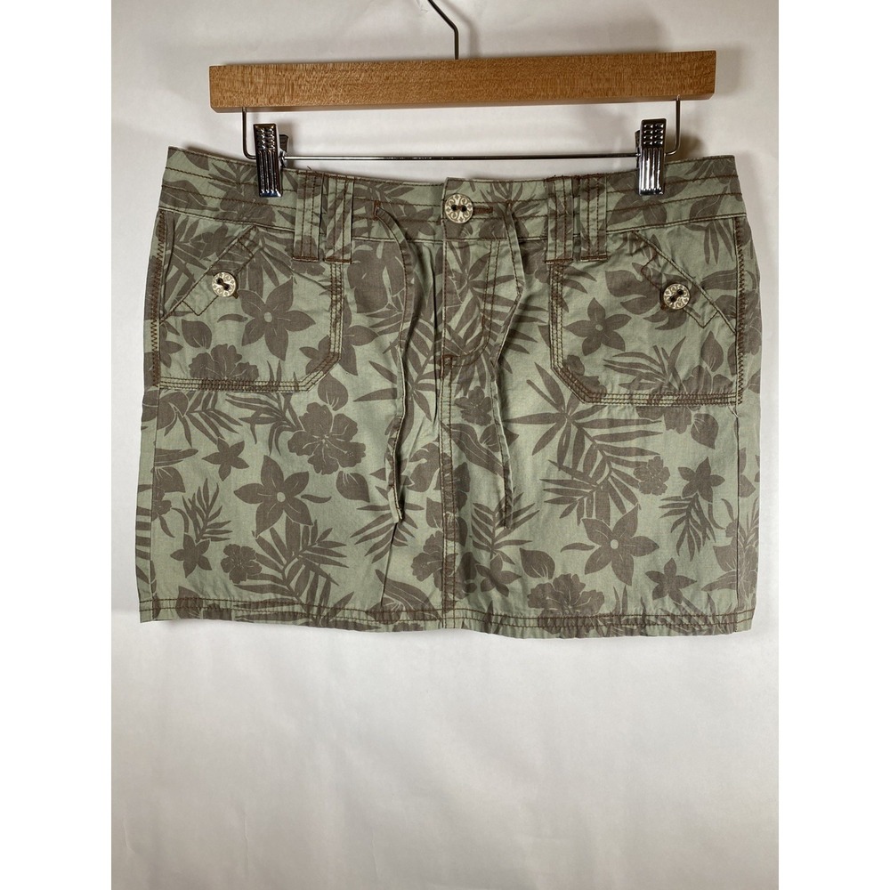 Y2K 2000s Floral print green & brown beach micro mini skirt size 9
